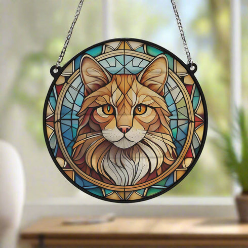 Ginger Cat Stained Glass Effect Suncatcher